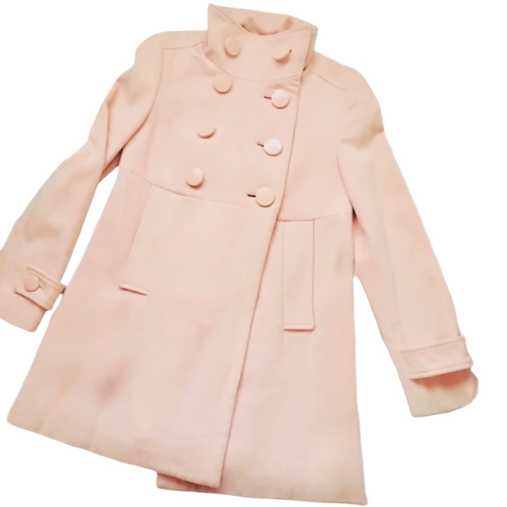Zara Pink Wool Blend Pea Coat Double Breasted Jacket M Coquette - Picture 8 of 11